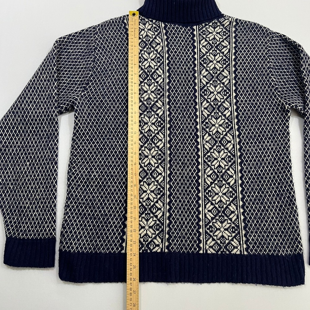 Vtg Alps Knitmeister Fair Isle Sweater Mens L Navy White Snowflake Turtleneck - Picture 6 of 10